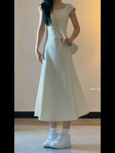 New French Dress Womens Korean Gentle Style Waist Wrapped Fish Bone Wrap Hip Summer Long Skirt