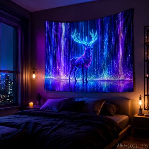VIKAMA Neon Tím Xanh Mê Cung Tuần Lộc Bông Tuyết Tấm Thảm Mềm Mại Bền Polyester Nghệ Thuật Cho Phòng Ngủ Phòng Khách Ký Túc Xá Trang Trí Nhà