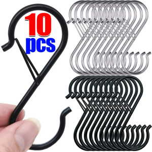 10pcs Heavy Duty S Hooks with Buckle / Black Steel S Shaped Hooks / for Hanging Jeans Pans Pots Plants Bags Towels / Kitchen Closet Hooks Hanger Organizer