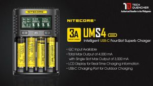 Nitecore UMS4 V2 USB-C Battery Charger - LCD Display - 4 Slot - Intelligent - 4A Max Output - QC