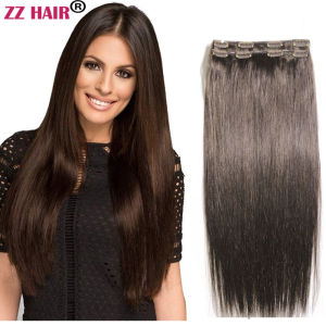 ZZHAIR 100% บราซิล Remy Hair Extensions 16 "-24" คลิปใน 2 ชิ้นชุด 80g-100g 2 ชิ้น 2x20 ซม.ธรรมชาติตรง