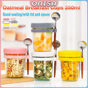 Onisa 350ml Reusable Overnight Oats Jars With Spoon Airtight Oatmeal Cup Container Breakfast Cups