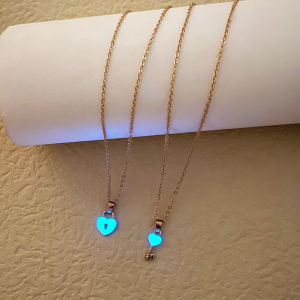 Luminous Blue Key Gold Necklace Couples Lock And Key Design Jewelry Matching Accessories for Couples