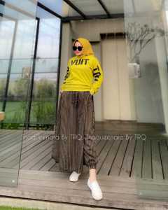 Setelan Celana Wanita Terbaru Murah One Set Motif Salur Model Rok Celana