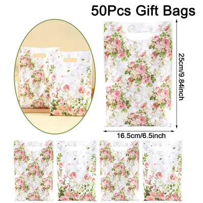 10/20/50pcs Pink Rose Floral Handbag Girls Party Gift Packaging Bags Valentine‘s Day Birthday Party Supplies Wedding Favors