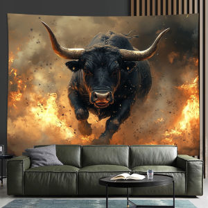 Tấm Thảm Treo Tường VIKAMA Wild Bull Tapestry Flame Mane Phong Cách Hiện Đại Sang Trọng Nhẹ Nhàng Trang Trí Tường Cho Phòng Khách Studio Bar - Vải Polyester