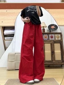 Quần Thể Thao Nữ American Hot Bé Gái Màu Đỏ Nhanh Khô Mùa Hè Mỏng Chống Nắng Phong Cách Đường Phố Hip Hop Jazz Quần Ống Rộng