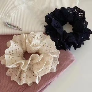 Elegant French Lace Hollow Wide Scrunchie Hair Band For Women Girls Sweet Hair Ornament Rubber Band Fashion Hair Accessories