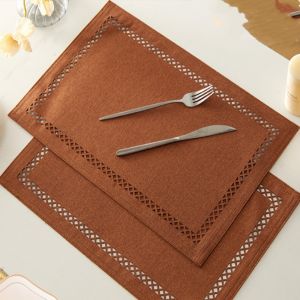 Vải Bố Placemats Bộ 1/4/6 Hình Học Mộc Mạc Vải Rỗng Nơi Thảm Chịu Nhiệt Cho Nông Trang Bàn Bếp Miếng Lót Thân Thiện Với Môi Trường