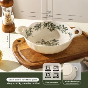 SHELI | Retro Double Handle Ceramic Bowl Large Capacity