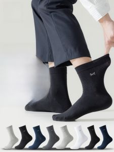 miiow | Black Mens Socks Mid-Calf Thin Anti-Odor Antibacterial Sweat Absorbent Versatile Business Socks Comfortable Breathable Cotton