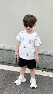 BE309 Bộ áo sơ mi ca rô cộc tay cổ trụ quần đùi kaki cho bé trai phong cách Hàn Quốc đi chơi BERNIE