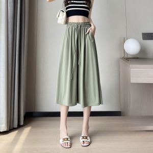 YAMIANNV | Ice Silk High Waist Thin A-Line Mini Skirt Womens Summer Wide Leg Pants Skirt Breathable Comfortable Polyester Fiber
