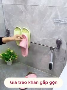 Giá Treo Khăn Nhà Tắm Cốc Hút Góc Tường Xoay 180 Độ Đa Năng Kèm Móc Tăng Giảm Chiều Dài MEHOM- KNT04