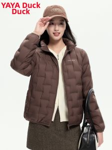 YAYA | Thin Light Weight Womens Down Jacket Short Standing Collar Simple Color Match All Casual