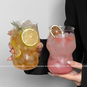 Large Capacity Glass Cup Ins Coffee Shop Design American Ice Coffee Cold Drink Juice Fruit Tea Water Cup Transparent Nordic Style