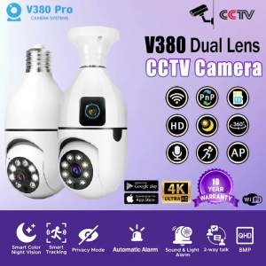 BUY 1 TAKE 1 V380 Pro Bulb CCTV Camera Dual Lens HD Surveillance Color night vision waterproof auto tracking Dual Screens smart CCTV two-way audio Wifi 360° Rotate Light Bulb Camera
