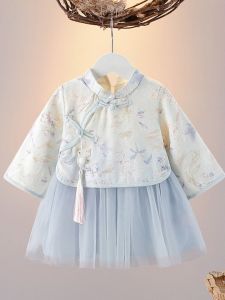 Spring Autumn Childrens Cheongsam Dress Girls Toddler Anniversary Clothing Traditional Chinese Costume Polyester Fiber