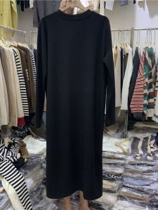 ชุดเดรสยาวแขนยาวสีดำสไตล์เกาหลี ทรงหลวม ทรงเข้ารูป ทรงเอ สำหรับผู้หญิงไซส์ใหญ่ ชุดชั้นในฤดูใบไม้ผลิและฤดูใบไม้ร่วง