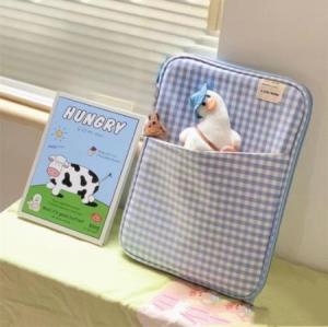 กระเป๋าแล็ปท็อปเวอร์ชั่นเกาหลี Ins กระเป๋าแท็บเล็ตลายสก๊อตกระเป๋าเก็บของหลายช่อง11 13 14นิ้ว