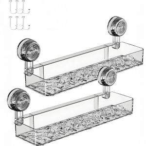 Corrugated Suction Cup Storage Holder Light Luxury Style Glacier Pattern Suction Cup Shelf No-Drill Bathroom Suction Storage Box