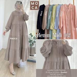 RENIM DRESS MIDI POLOS ALL SIZE JUMBO LD 120 BAHAN LAVADA CRINKLE BY MOCA