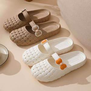 Soft Bottom Half Slippers Womens Summer Casual Beachwear Slip-On Shoes Anti-Slip Flat Heel Head Covered Sandals PVC Material
