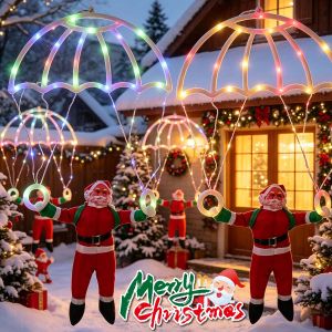 Christmas Santa Parachute Shape Neon Hanging Light LED Window Decor Lamp for Xmas Living Room Window Balcony Holiday Ornament