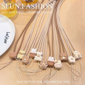 Long Silicone Lanyard Womens Neck Strap Keychain Anti-Lost Cute ID Card Holder Camera Chain Decorative Phone Accessory