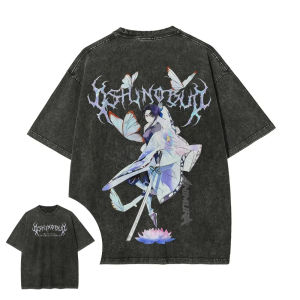 Bandai | Demon Slayer Mens and Womens Washed T-Shirt Shinobu Kocho Summer and Spring Anime Tee Retro Distressed Oversize Short Sleeve