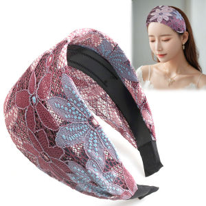 ริบบิ้นผมขอบกว้างปักลูกไม้สำหรับผู้หญิง ริบบิ้นป้องกันการลื่น ริบบิ้นปิดผมสีขาว ริบบิ้นสำหรับล้างหน้า ริบบิ้นตกแต่งผม ริบบิ้นปักลูกไม้