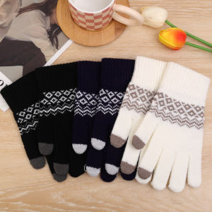 【Free Shipping】Knitted Touch Screen Gloves for Men Women Winter Warm Finger Wool Plus Velvet Cold-proof Jacquard Gloves