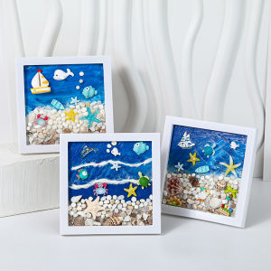Bộ Đồ Thủ Công DIY Hình Con Sứa Biển Cho Trẻ Em Bức Tranh Khung Hình 3D Đồ Trang Trí Bằng Keo Dán Vỏ Sò Đồ Chơi Sáng Tạo Cho Trẻ Em