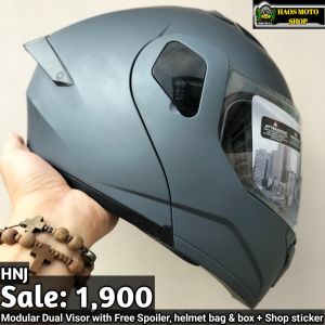 HNJ 601 Modular Helmet Dual Visor Full Face Half Face Motorcycle Helmet - Matte Gray Free Spoiler Helmet Bag & Box Shop Sticker