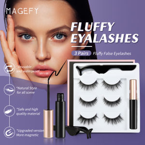 MAGEFY 3 Pair/Box Magnetic Eye Lashes Set Waterproof Reusable Eyelashes Magnetic Soft Black Long Eyelash Extension Set
