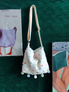 Chic Sweet Ball Ball Crossbody Bag Single Shoulder Bag Original Design Forest System Korean Style Casual Bucket Shape Zipper Closure