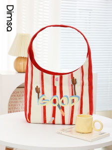 Classic Checkered Good Dining Canvas Bag Large Capacity Single Shoulder Bag for Students Retro Stripes Color Collision Womens Bag