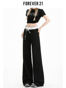 Forever 21 High Waist Wide Leg Casual Pants Womens Black American Loose Straight Sporty Sweatpants Trousers for Ladies