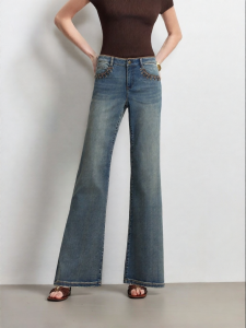 Vero Moda | Washed Denim Flared Pants with Eyelet Decoration