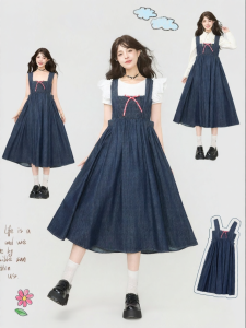 Keiko | Đầm Dạo Phố Jean Selvedge Thô với Flounce