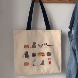 Beige Cat Meow Tote Bag Canvas Bag (with zip)