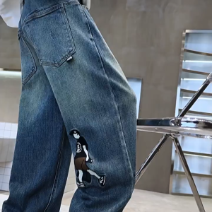 6-12yrs Jeans For Kids Boy Street Boy Embroidery Straight Pants Baggy Pants Trendy Washed Jeans Pants For Kids Boy Denim Pants For Kids Boy Maong Pants For Kids Boy 130-160cm