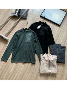 New Mens Lightweight High-Elastic Dervo Half-Zip Collar Long Sleeve Base Shirt for Outdoor Training And Sports in Autumn