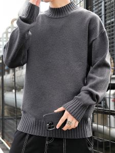 HENGYUANXIANG | Hengyuanxiang Mens Thickened Half High Collar Knitted Sweater Pure Color Mid-aged Spring Autumn Fashionable Base Shirt