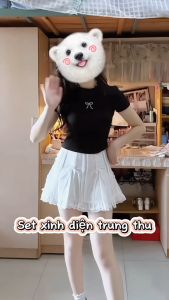 Áo Thun Croptop Nữ Tay Ngắn Phối Hình In Nơ Nhỏ Xinh Phía Trước Giữa Dễ Thương