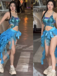 ชุดวิบากลายผีเสื้อ Sea Princess พร้อมกระโปรงหกหาง ชุดเต้นจั๊สโชว์บนเวที ชุดฟิตเนสสำหรับผู้หญิง ชุดสว่านสะท้อนแสง ชุดเต้นรำวันพีซ