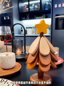 จานรองแก้วต้นคริสต์มาส แผ่นรองจานไม้กันความร้อนสำหรับตกแต่งโต๊ะดีไซน์ต้นไม้แผ่น ที่จับหม้อไฟ สำหรับห้องครัวที่บ้าน