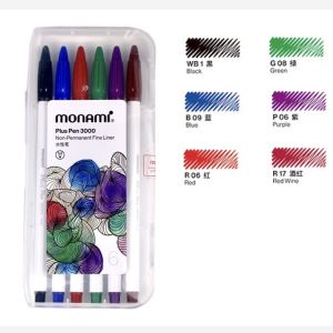 Bộ hộp quà 6 bút nước màu thường Monami Plus 3000 kèm hộp Hàn Quốc