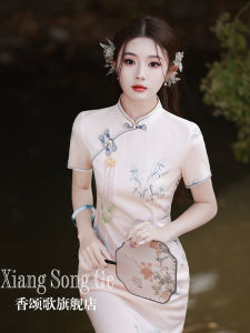 Elegant New Chinese Style Young Womens Dress Retro National Style Simple Elegance Summer Midi Qipao Short Sleeve Daily Wear