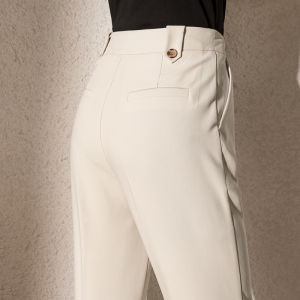 Tiiwgjiy | Light Color Womens Straight Leg Harem Pants Spring Autumn New High Waist Nine Points Thin Fabric Ladies Trousers